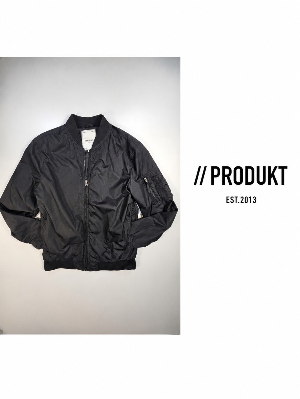 PRODUKT Men’s Black MA-1 Bomber Jacket Size L Lightweight Zip Utility Jacket